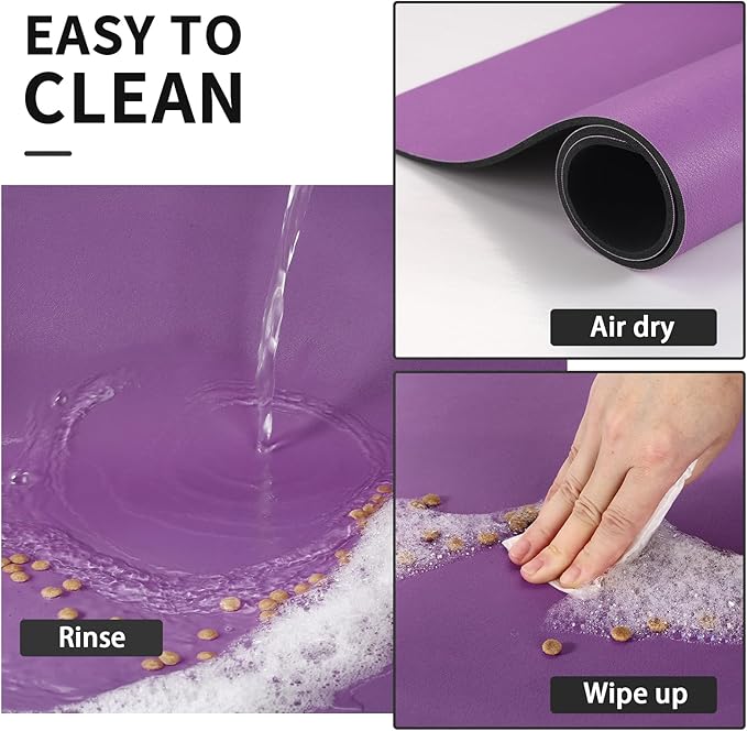 Dog Food Mat - Absorbent Cat Mat for Food and Water, No Stains Pet Feeding Bowl Mat, Easy to Clean Pet Placemats, Quick Dry Dog Water Dispenser Mat for Messy Drinkers | Paw Purple 24"x36"