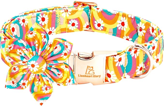 Lionheart glory Dog Collar with Flower, Sunflower Pattern Pet Collar Durable Cute Dog Flower Collars Summer Spring Female Pet Gift Adjustable Dog Collar for Medium Dogs