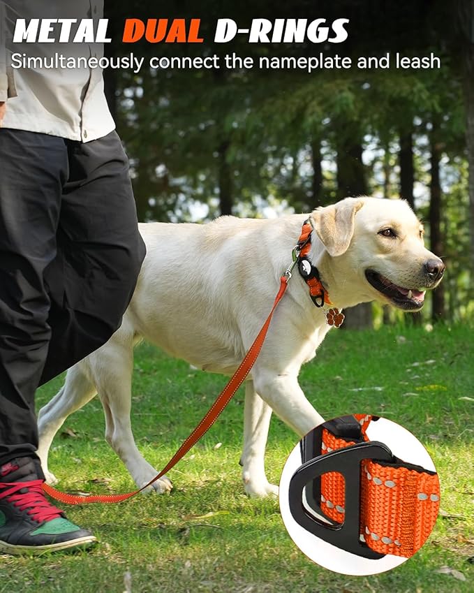 Joytale Airtag Dog Collar, Reflective Pet Collar with Waterproof AirTag Holder, Dual D-Rings, Soft Padded Adjustable for Extra Small and Puppy Dogs, Orange, XS