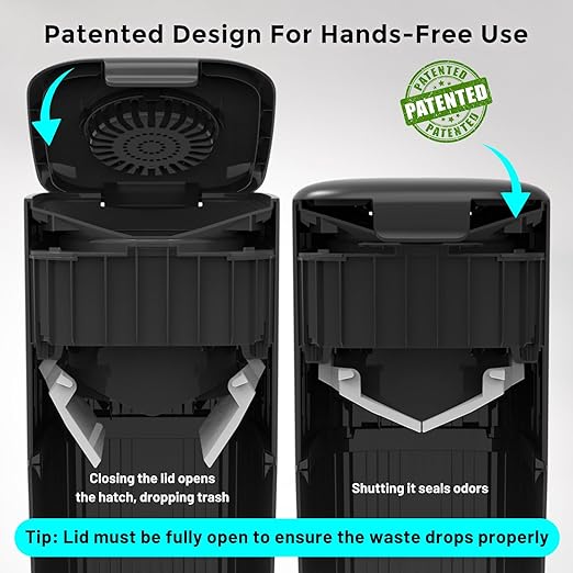 Cat Litter Trash Can for Odor Control, Hands-Free Patent Structure Litter Disposal System with 2 Refill Cartridge Dual-Color Bags Last Up to 36 Weeks