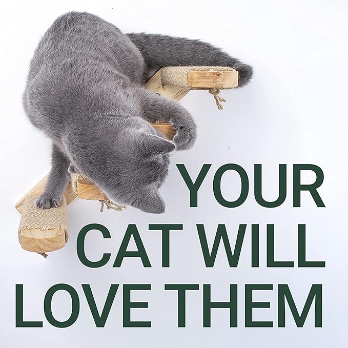 Skywin Cat Steps - Solid Rubber Wood Cat Stairs Great for Scratching and Climbing - Easy to Install Wall Mounted Shelves for Playful Cats (Wood)