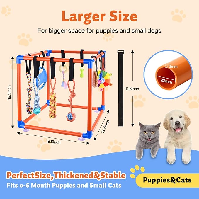 Puppy Play Gym for Small Dogs with 10 Hanging Squeaky Toys - Indoor Enrichment Activity Center with Climbing, Sliding & Interactive Toys, Jungle Gym for Puppy Play