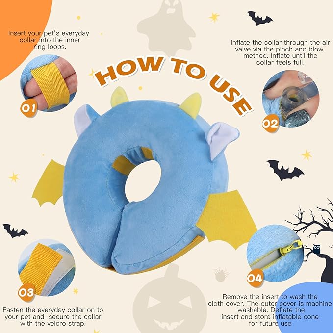 IEUUMLER Inflatable Recovery Dog Collar, Protective Donut Cone, Adjustable Soft Collar for Dog and Cat After Surgery Prevent from Biting & Scratching EU002 - Vampire XL