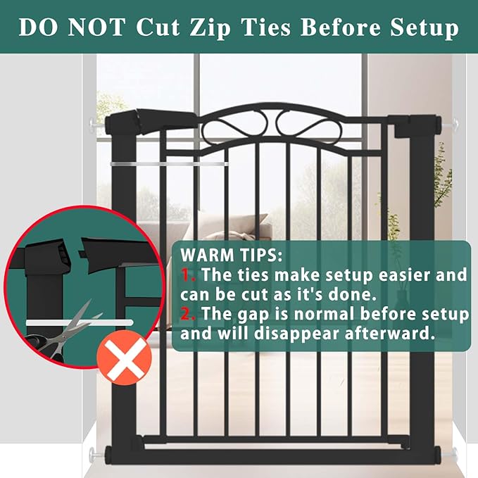 Fairy Baby 68.2"-70.8" Extra Wide Baby Gate with Door, 69 70 Inches Walk THR Baby Gates for Stairs Pressure Mounted no Drill, Indoor Tension Metal Child Pet Dog Safety Gate for Kids, Black
