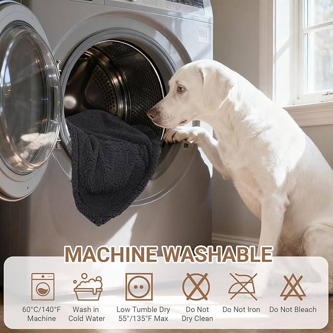 Waterproof Dog Blanket for Large Dogs - Reversible Washable Pet Blanket, Soft Sherpa Fleece Furniture Protector, Cat Throw Bed Couch, Grey,50"x60"