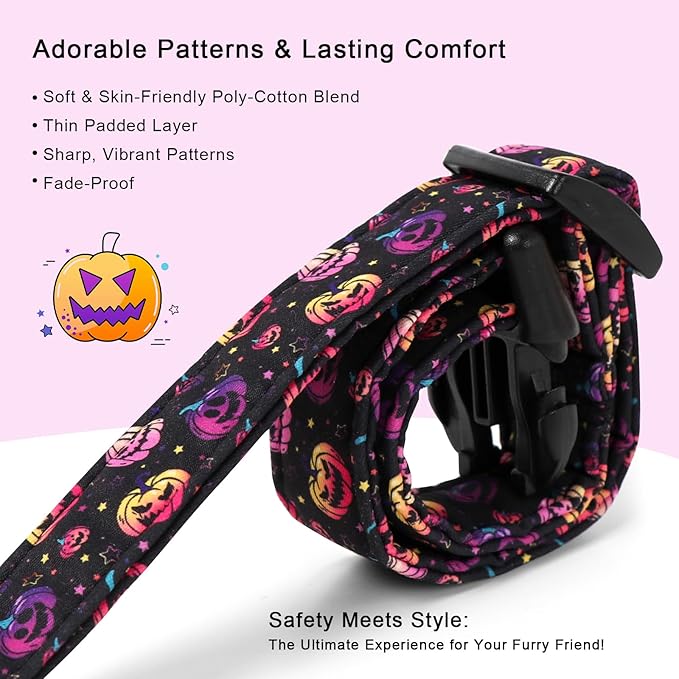 Halloween Dog Collar Spooky Fun Pumpkin Puppy Collar - Light Comfortable Adjustable Pet Collars for Small Medium Large Girl Boy Dogs M