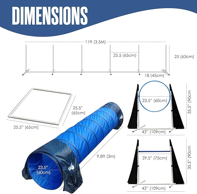 Houseables Dog Agility Course Backyard Set, Dog Agility Equipment, Obstacle Course Backyard, Training and Exercise Equipment, Play Tunnel, Weave Poles, Jumps, Pause Box for Playground, Park, Indoor