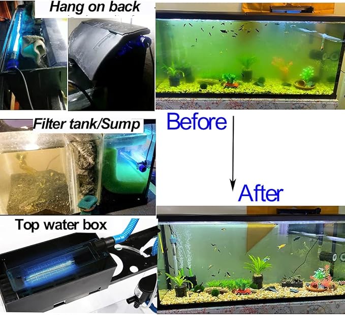 3W Aquarium Clean Light Fish Tank Algae Clean Light Green Water Clean Fish Tank Water Clean Lamp for Sump Pond Filter Tank