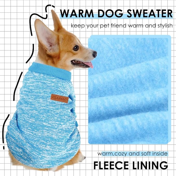 3 Pack Dog Sweaters for Small Dogs Girl Boy Winter Fleece Clothes Warm Soft Dog Sweatshirt Outfit for Dogs Cats Pet Apparel (Rose+Light Blue+Purple, X-Large)
