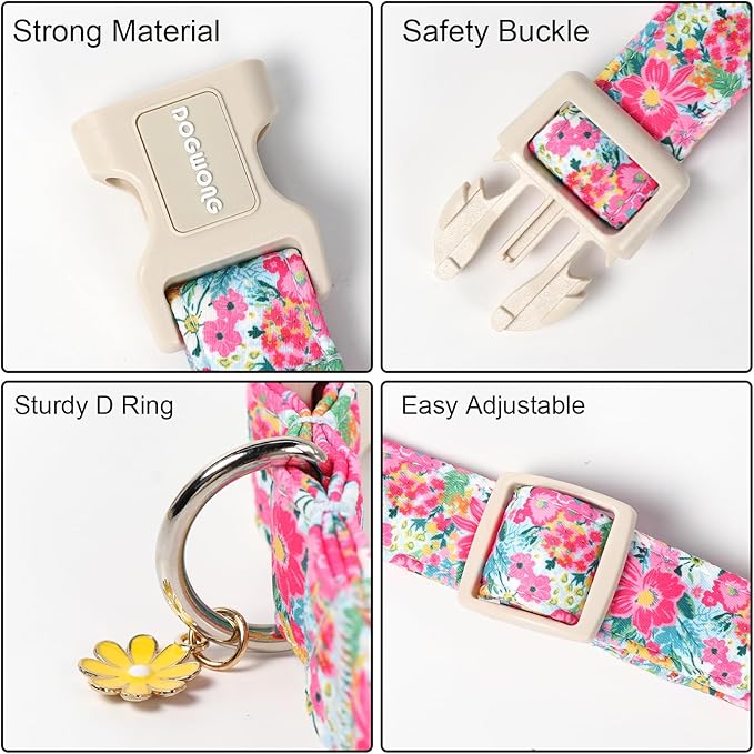 DOGWONG Spring Flower Dog Collar-Cute Floral Daisy Dog Collar, Adjustable Soft Girl Female Dog Collar for Small Dogs, XS