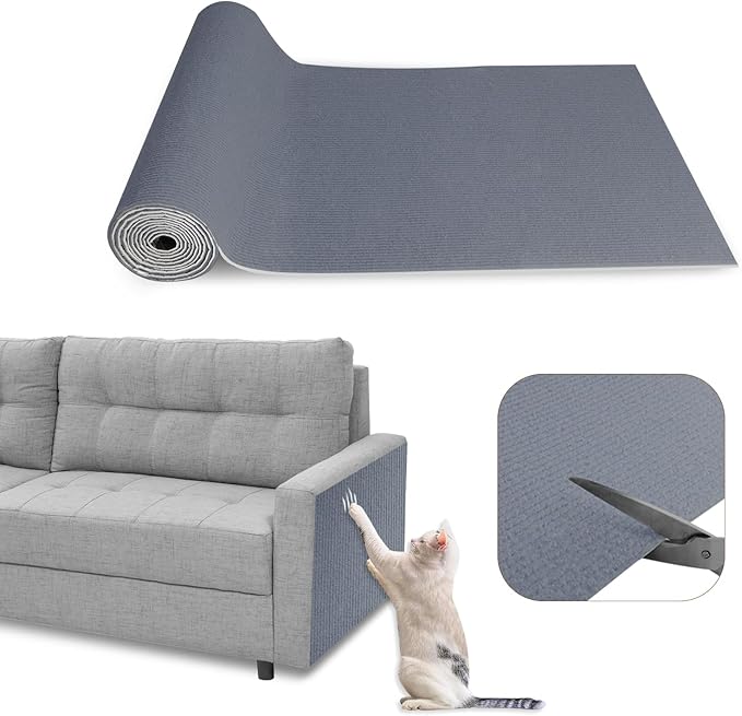 Eunice Cat Scratching Mat, Self-Adhesive Cat Scratch Carpet, Trimmable Replacement Carpet Pad for Tree Wall Cat Scratching Post DIY Couch Protector (Dark Gray, 15.8'' x 158'')