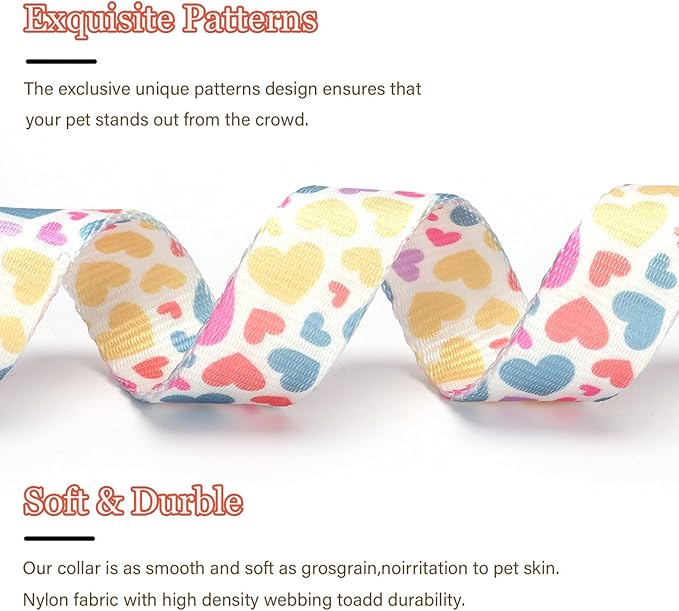 Love Pattern Dog Collar with Buckle Adjustable Safety Nylon Collars for Small Medium Large Dogs, Cute Stylish Girl Boy Christmas Dog Collar(White Heart,S)