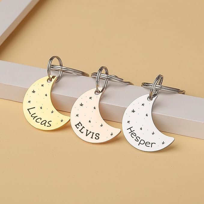 Anavia Small Size Dog Cat ID Tags, Small/XS Personalized Color Plated Stainless Steel Puppy Kitten Name Tags, Customized Engraved Nameplate Pet Collar Tag (Purple, Moon)