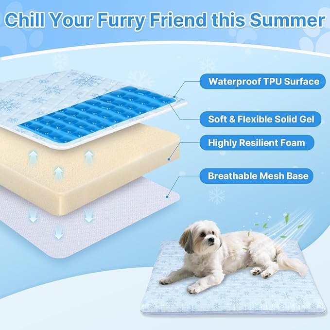 Atsuwell Dog Cooling Mat for Medium Dogs, 2" Thickened Foam Cooling Pad for Dogs with Gel Layer & Waterproof Cover, Orthopedic Joint Support Cool Dog Bed for Summer Relief