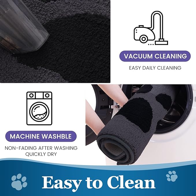 Buganda Dog Door Mat for Muddy Paws, Absorbent Dirt Trapper Washable Indoor Doormats, Non Slip Low-Profile Mud Mat for Dogs, Front Entrance Doormat for Inside Floor (59x24 Inches, Black)