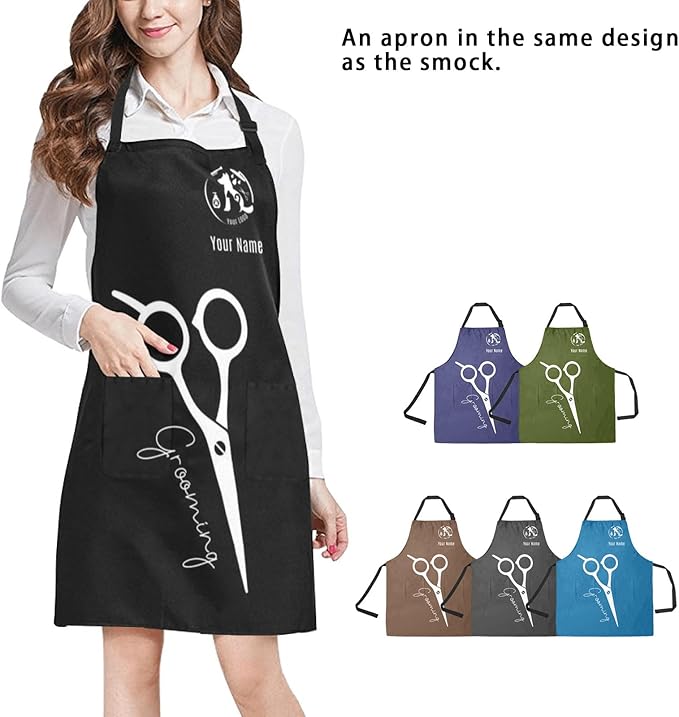 Custom Pet Grooming Jackets with Logo Text, Personalized Dog Salons Groomer Smocks, Unisex Waterproof Workwear