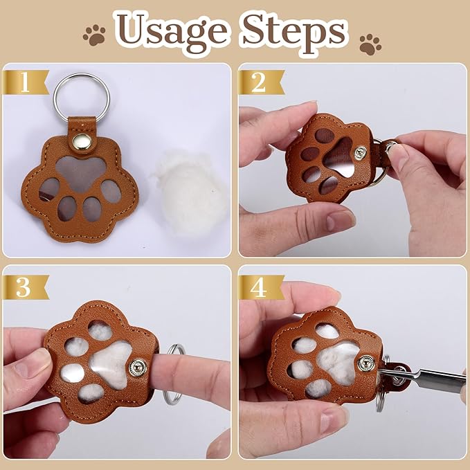 Eunigem Personalized Pet Hair Keychain for Dogs Cats-Custom Paw Keychains for Dog Hair-Shaped Leather Keychain,Pet Memorial Gifts Remembrance Accessory Refillable Keepsake for Bag or Key (Color-2)