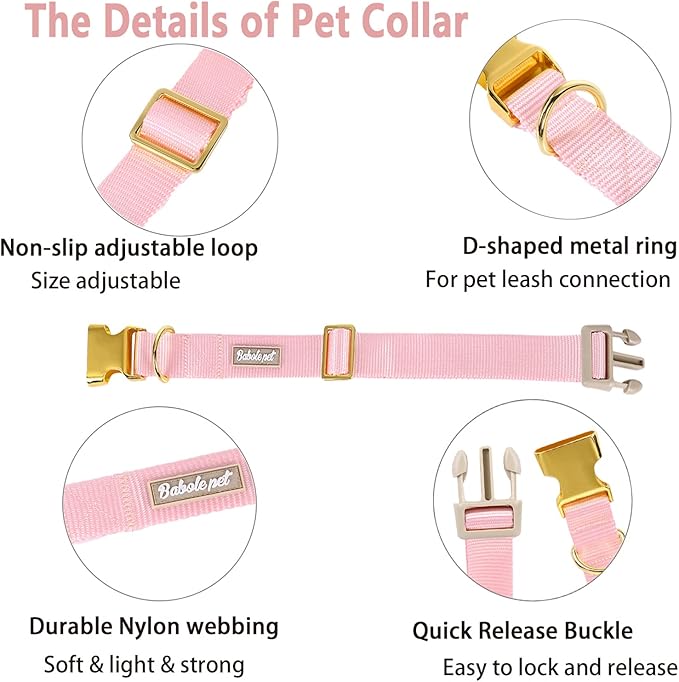 Nylon Dog Collar - Adjustable Pink Soft Webbing Dog Collars for Small Medium Large Dogs Boy Girl Puppy Collar with Safety Metal Buckle S