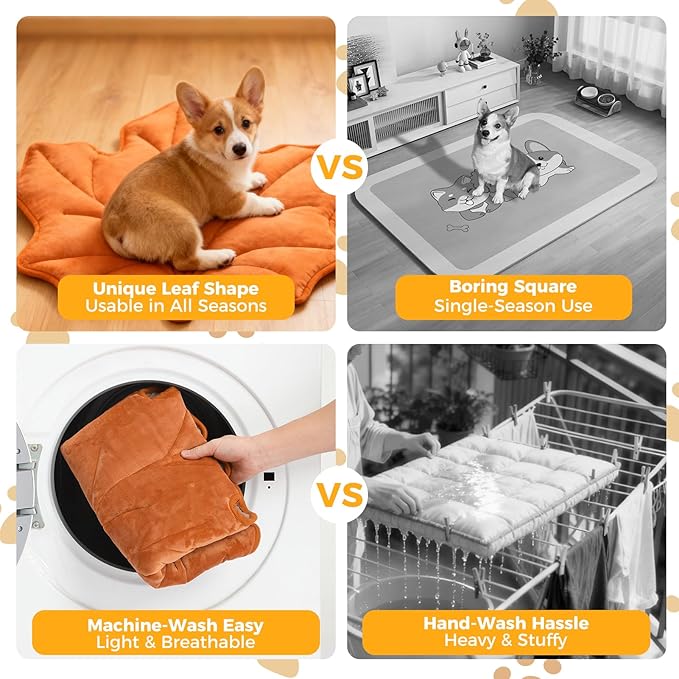 KOOLTAIL Self Warming Cat Bed Mat for Indoor Cats Dogs, Reversible Cozy Pet Heated Pad Blanket with Thermal Foil, Thicken Cat Window Perch, Puppy Kitten House for Crate, Desk, Floor,Outdoor,Maple Leaf