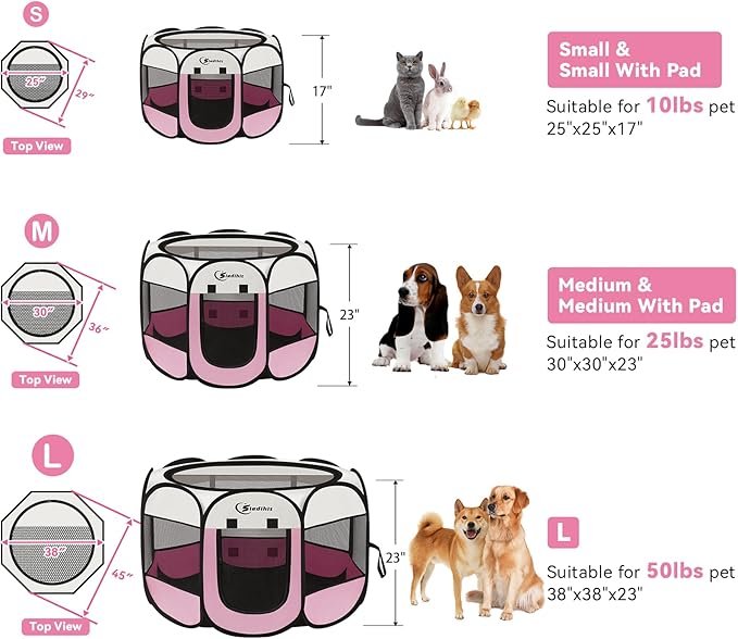 Dog Playpen, Large Puppy Pet Playpen, Dog Crate Tent Cage Indoor/Outdoor, Portable Pop Up Dogs Kennel Playpen with Carrying Case for Dogs/Cats/Rabbitss, Black