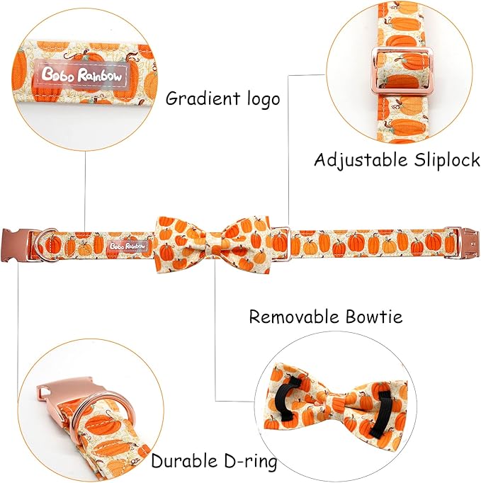Dog Collars - Halloween Pumpkin Bowtie Dog Collar Gift Soft Bow Collar Pet Adjustable Metal Buckle Pet Collar for X-Small Dogs