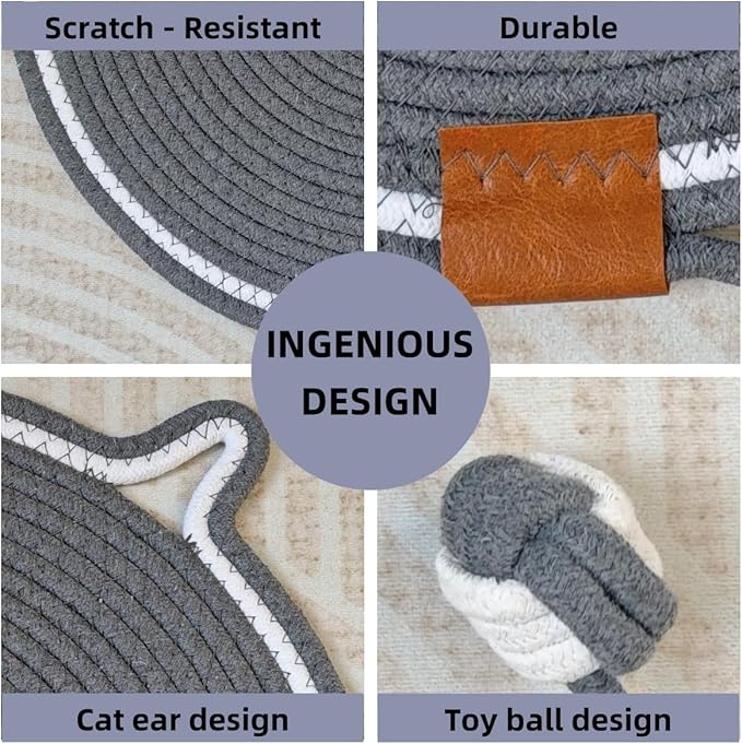 Cat Scratcher Mat, Natural Cotton Rope Cat Scratching Pad, 16.9'' Round Cat Wall & Floor Scratch Pad, Durable Double - Sided Cat Scratcher, Furniture Protector for Wall, Sofa, Couch, Carpet, Dark Grey