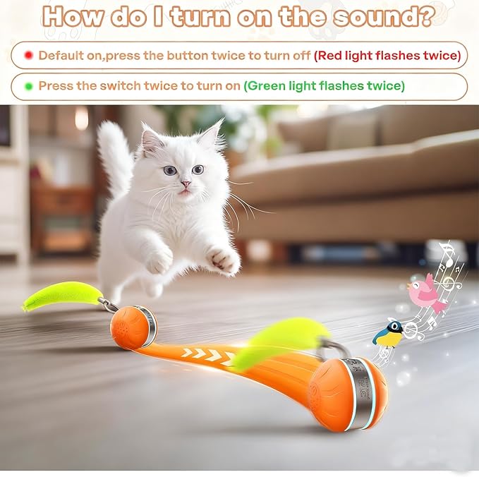 Interactive Cat Toy Ball Automatic Interactive Cat Toys for Indoor Cats with 3 Tails Birdsong 3 Modes Newly Upgraded Speedy 2.0 Tail Cat Toys for Kitten/Medium/Large Cats to Keep Them Busy(Orange)