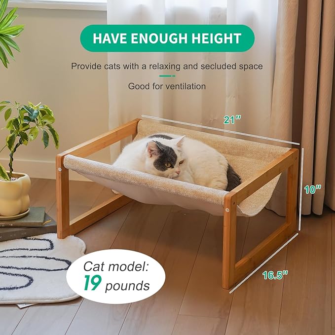 Large Cat Hammock Bed, Bamboo Wood Elevated Pet Hammock for Outdoor, 21 X 16.5 Inch Suitable for Kitty, Puppy, Rabbit, Bunny and Small Animal
