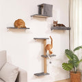 FUKUMARU Cat Wall Shelves, Stable & Safe 4 in 1 Cat Wall Mounted Furniture Set, Wooden Climbing Tree with Scratching Post for 16 Inch Drywall - Gray