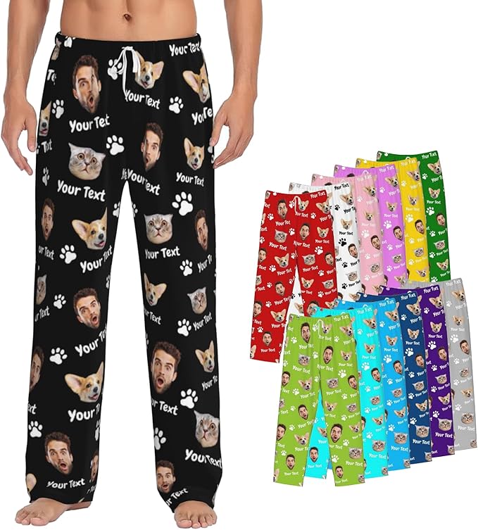 Custom Pajamas Pants Plaid Personalized Funny PJ Pant Design with Face Pajama for Men Women Dog Pet