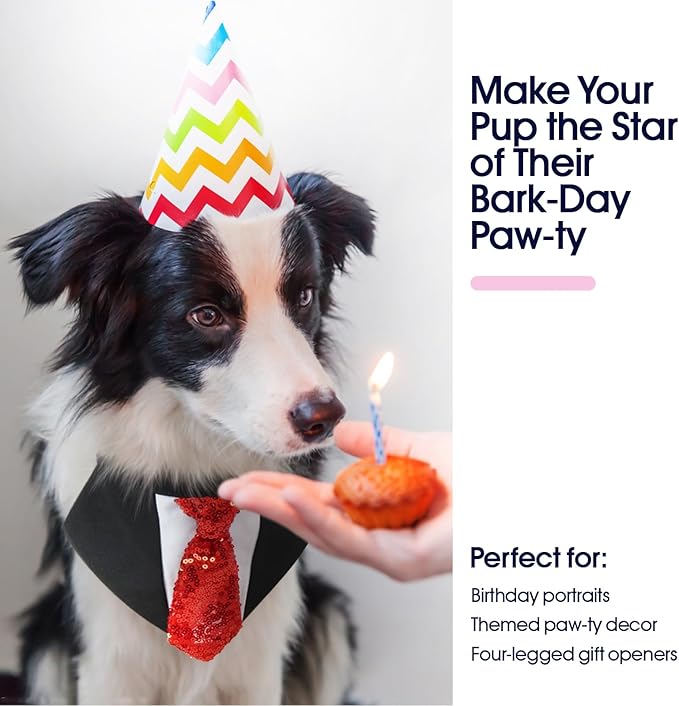 FUAMEY Dog Tie Bandanas,Formal Dogs Wedding Tuxedo Attire Puppy Collar with Ties Birthday Puppy Costume Adjustable Party Ball Tux,Doggies Valentines Cosplay for Small Medium Large Pet M