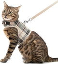 PUPTECK Soft Mesh Cat Vest Harness and Leash Set Puppy Padded Pet Harnesses Escape Proof for Cats Small Dogs Rabbits Bunny, Plaid Beige, L