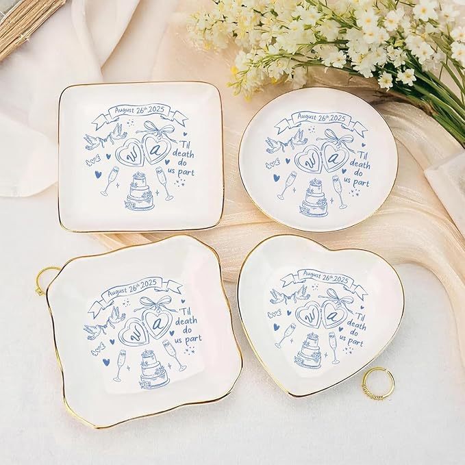 Personalized Ring Dish Engagement Gift, Engaged Ring Holder, Custom Wedding Jewelry Dish, Married Jewelry Tray Gifts for Newly Engaged Couple, Wedding Party Keepsake Gifts