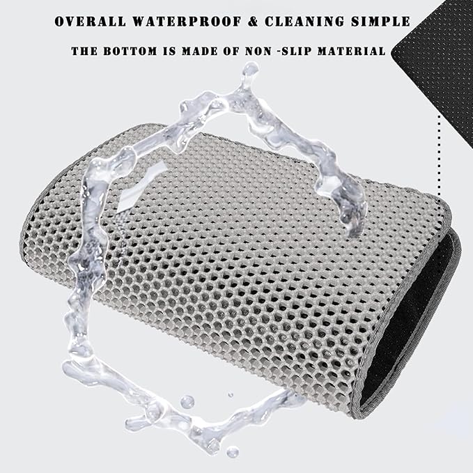 HCY&WLD Cat Litter Mat, 45x26/35x24/30x22/24x18 Inch Double Layer Cat Litter Box Mat, EVA Non-Slip, Waterproof Urine Proof Cat Litter Catcher Mat, Easy Clean Scatter Control (30x22 Inch, Black)