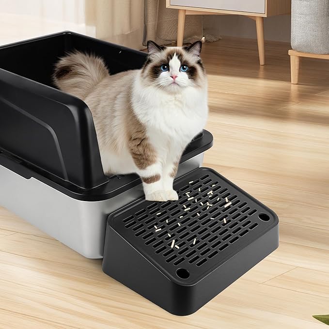 Cat Litter Box Ramp, Litter Box Step Mat with Filter Function, Cat Litter Catcher for Self-Cleaning Litter Boxes, Cats Pedal Stool Ideal for Kitten & Elderly Cats (Black)