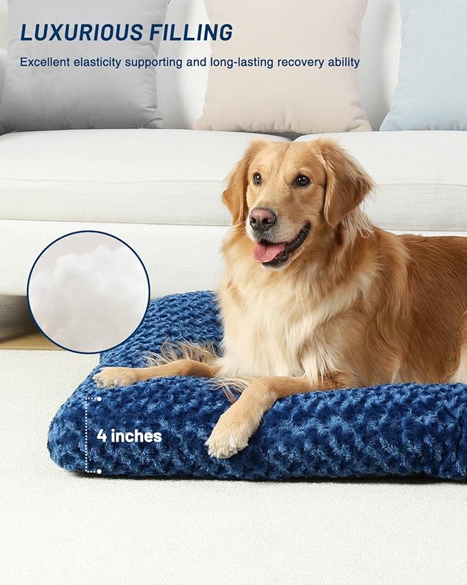 KSIIA Washable Dog Bed Comfy Dog Crate Pad Deluxe Plush Pet Bed Non-Slip Kennel Pad for Large Dogs, 41" x 27", Blue