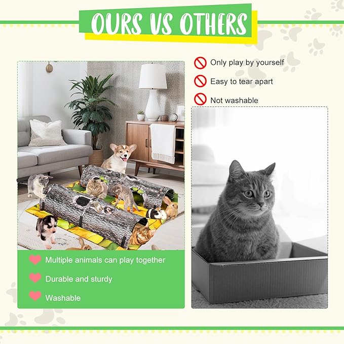 Pet Activity Tunnels - Interactive Tree Trunk Cat Play Tunnel Tube center with Peek Holes, Pets Puzzle Hunt Chase Training Center for Kitten, Ferret,Hedge,Rabbits,Small Animals