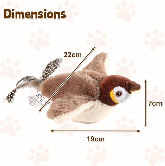 Chirping Bird Cat Toy - Interactive Flapping Bird Cat Toy for Indoor Cats, Simulated Rechargeable Flappy Sparrow with Catnip Pouch