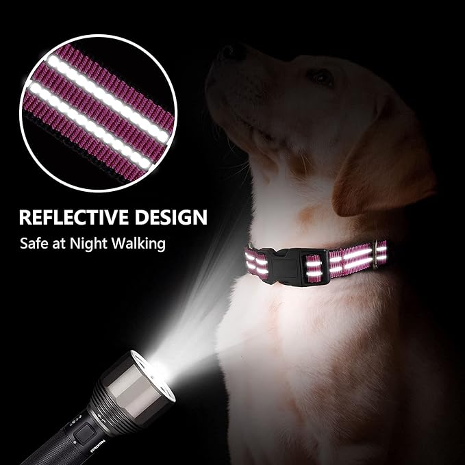 Martingale Dog Collar, Adjustable Nylon Reflective Collar with Buckle No Pull Dog Collar for Small Medium Large Dogs (Pink L)