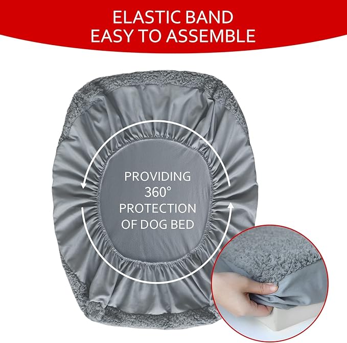 Dog Bed Covers Soft Plush Replacement Washable, Waterproof Pet Mattress Bed Liner Grey 44x32 Inches, for Dog/Cat, Cover Only