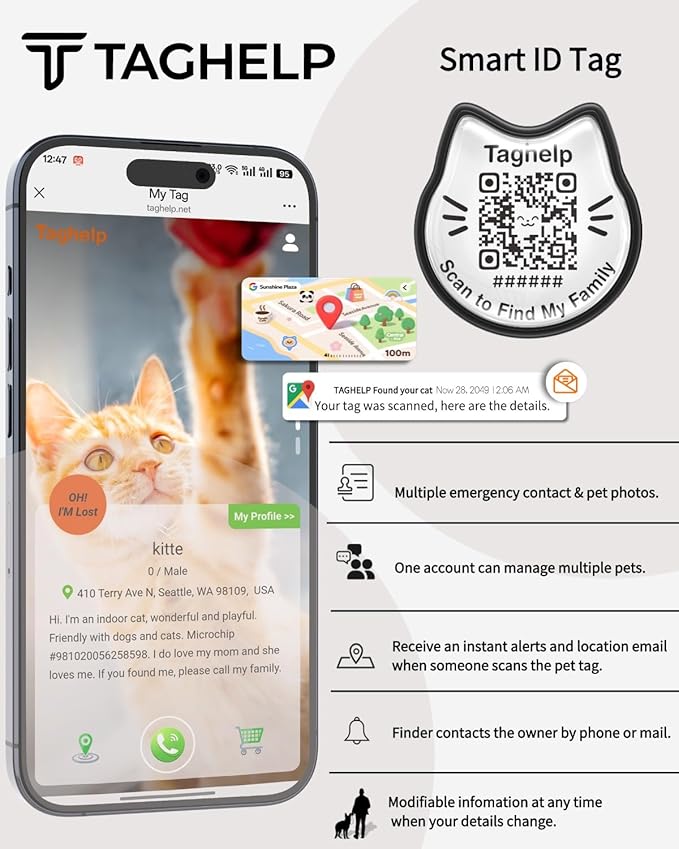Breakaway Cat Collar with QR Code ID & AirTag Holder, Adjustable Cotton Kitten Collar with Bell, Cute Floral Safety Collar for Indoor & Outdoor Cats Pastoral Style with airtag Holder(Yellow)