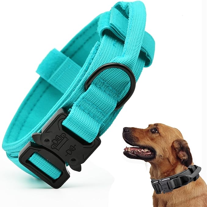 Tactical Dog Collar, Adjustable Military Training Nylon Dog Collar with Control Handle and Heavy Quick-Release Metal Buckle for Small Medium Large Dogs, Blue S