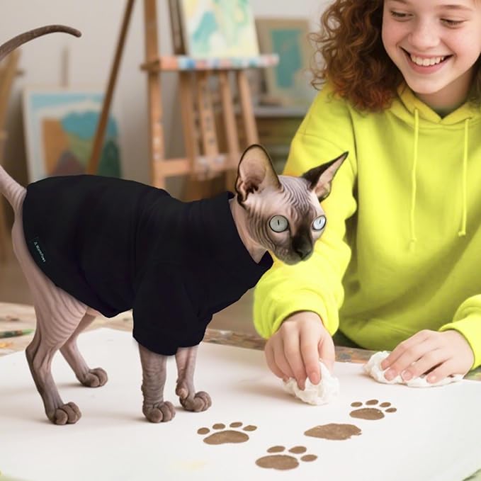 Fleece Sphynx Cat Clothes Soft Hairless Cat Clothes Pullover Cat Sweater for Chihuahua All Season Light and Warm Kitten Cloth for Cats Only Puppy Clothes Small Dog Sweater (Black, X-Large)