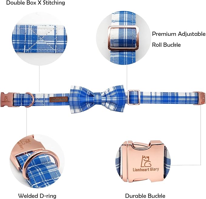 Lionheart glory Dog Collar, Boy Dog Collar Bowtie Blue Adjustable Dog Bowtie Collar Bows Dog Collar for Small Dogs