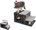 3-in-1 Pet Stairs for Cats for High Bed, Adjustable Dog Steps, Modular 3-Tier, Cushioned Steps & Big Cat Condo, Adjustable Entrance, Dangling Ball, for Kittens, Senior & Fat Cats (Grey, Large)