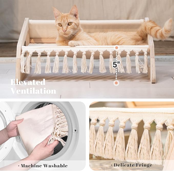 CHEERHOME PETS Cat Hammock Bed with Removable Washable Cover, Pet Couch Sofa for Indoor Cats Elevated Kitty Lounge Chair Suitable for Puppy, Wooden Cat Furniture(Large)