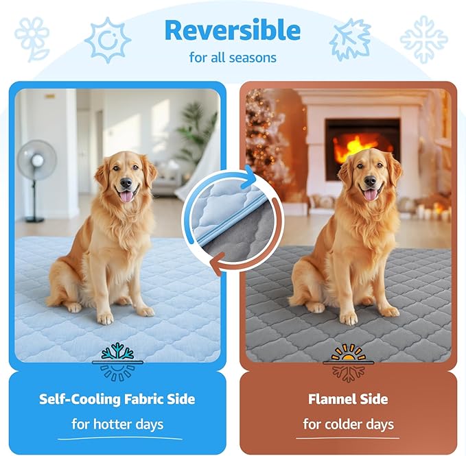 LOOBANI Dog Cooling Mat for Large Dogs - Dog Cooling Pad Durable, Cool Blanket Machine Washable, Large Pet Cool Mat for Outdoor, Indoor (Blue, 48"x65")
