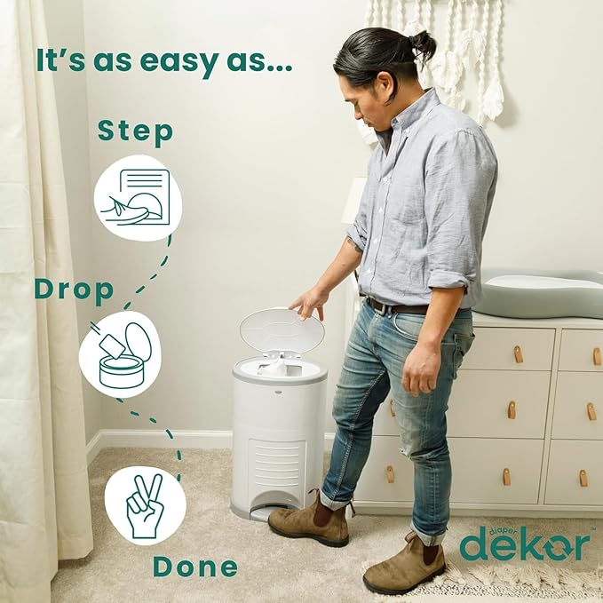 Diaper Dekor EKO Classic Diaper Pail Gift Set, White ONLY Eco-Friendly Diaper Pail Made with 70% Recycled Materials Comes with up to a Year's Supply Worth of Diaper Dekor Refills!