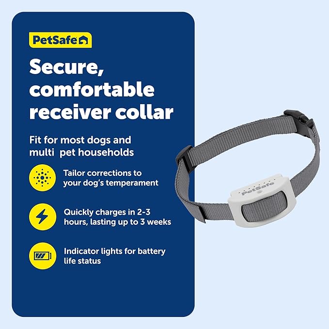 PetSafe Classic In-Ground Fence Rechargeable Receiver Collar for Dogs and Cats - from The Parent Company of Invisible Fence Brand - 7 Levels of Adjustable Static Correction - for Pets 5 lb and Up