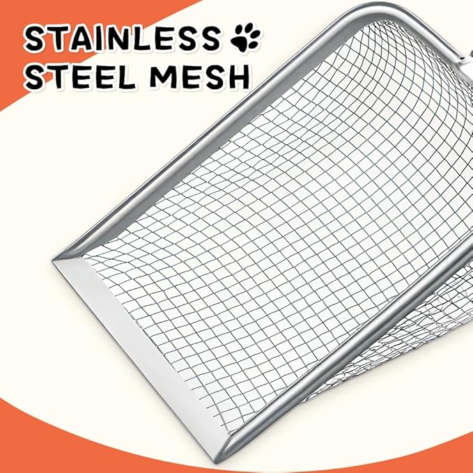 Cat Litter Scoop,Sturdy Litter Cleaner Corner Shovel,Stainless Steel Mesh Litter Shovel,Easy to Clean Reptile Terrarium Sand Waste,Beach Shovel(Black)